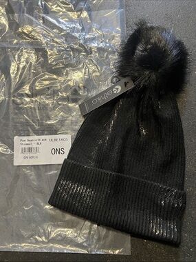 Ethika Pom Pom Beanie in Shimmer Black